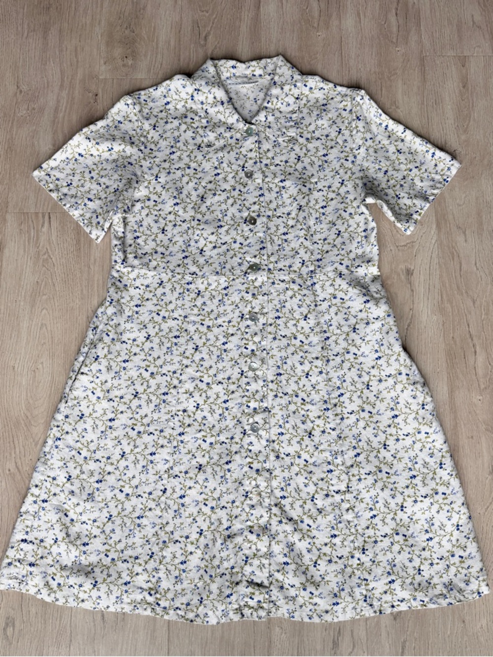 Bryn Walker 100% Linen Cottagecore Floral Print Short Sleeve Button Dress Size M
